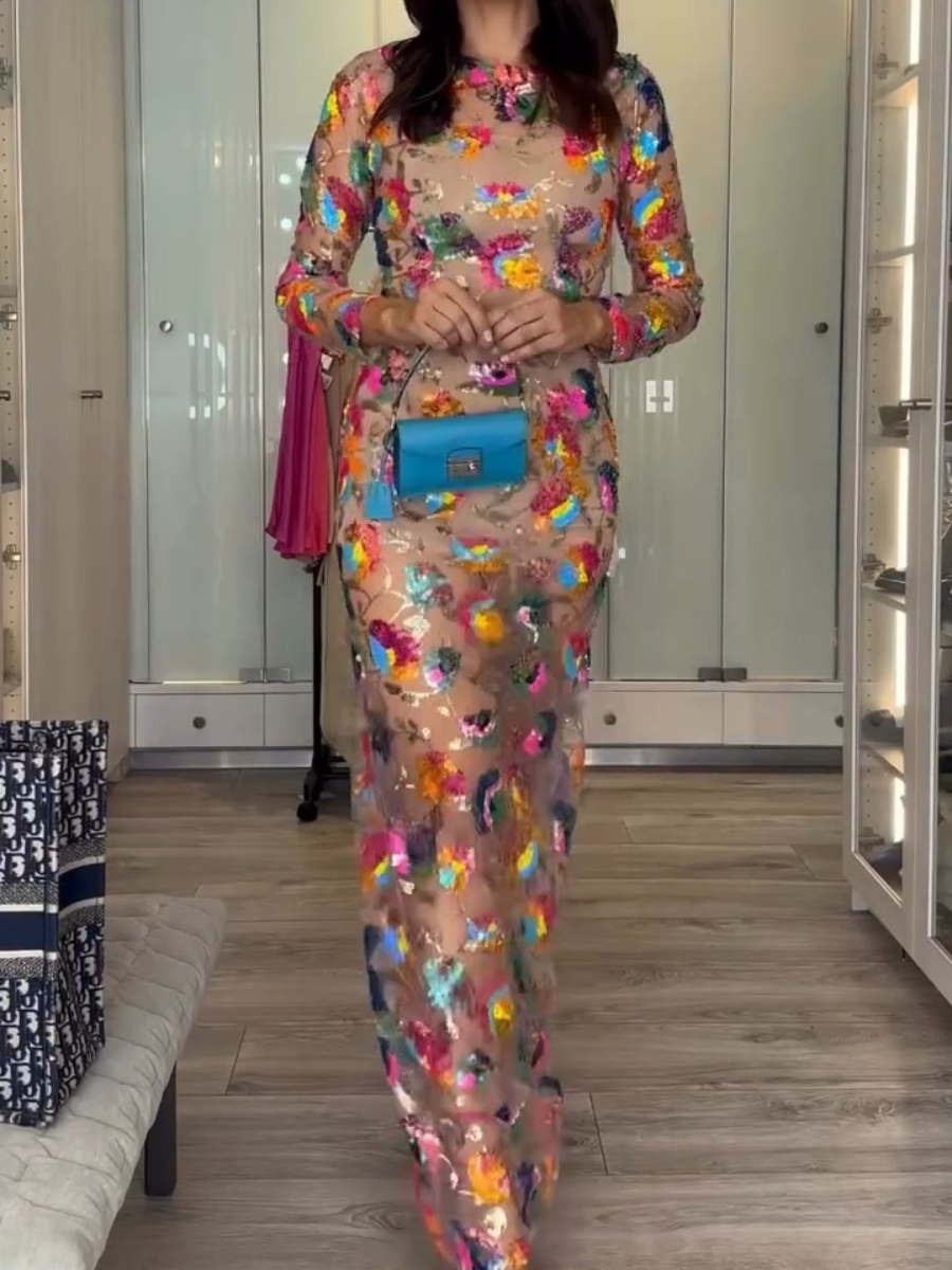 Colored Sequin Glitter Eye Slim Fit Dress