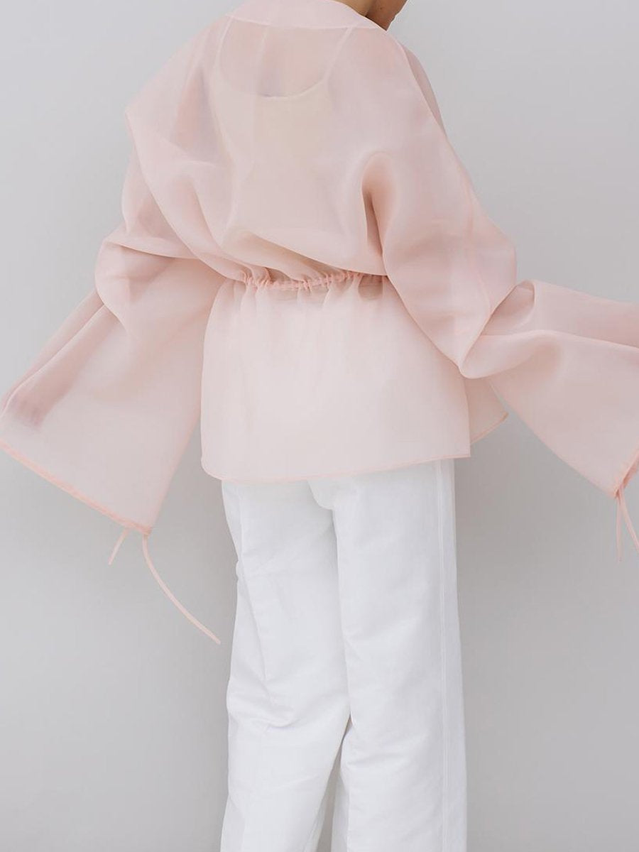 Haut cardigan à ceinture avec cordon de serrage en maille transparente tendance