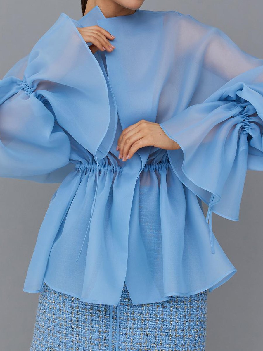 Haut cardigan à ceinture avec cordon de serrage en maille transparente tendance