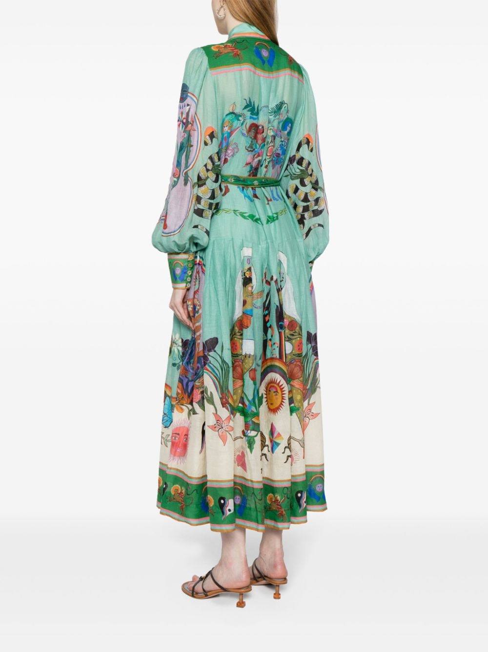 Robe chemise longue imprimée à ceinture Evergreen 