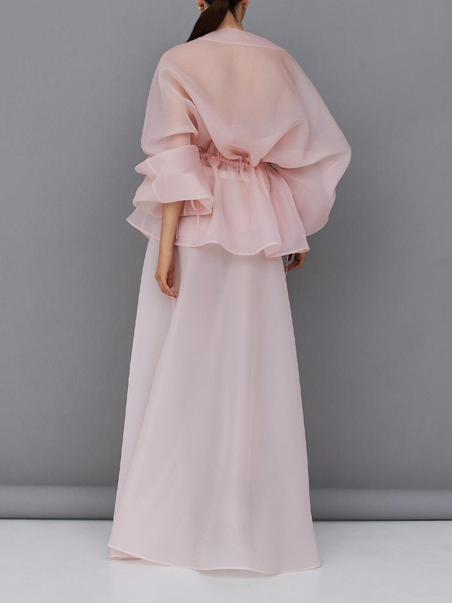 Haut cardigan à ceinture avec cordon de serrage en maille transparente tendance
