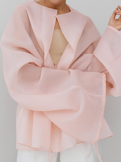 Haut cardigan à ceinture avec cordon de serrage en maille transparente tendance