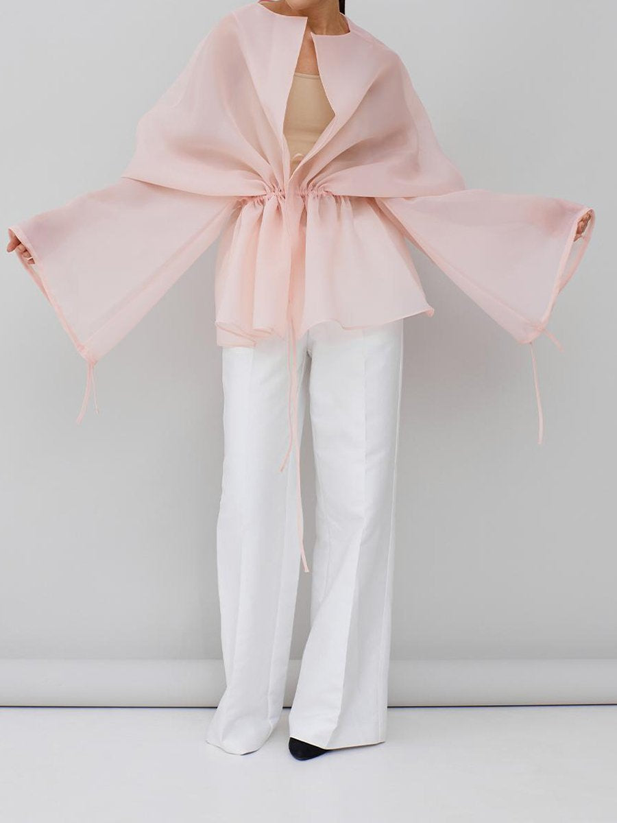 Haut cardigan à ceinture avec cordon de serrage en maille transparente tendance