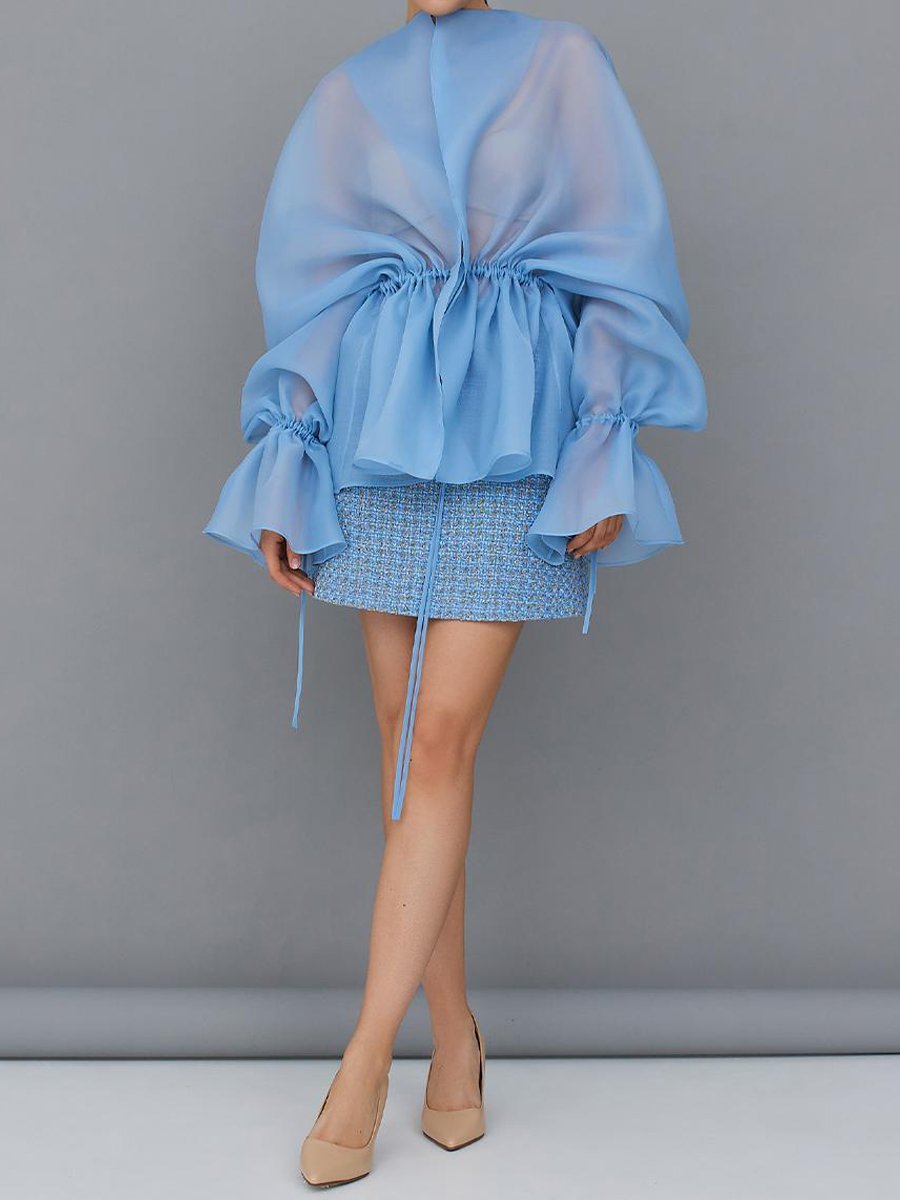 Haut cardigan à ceinture avec cordon de serrage en maille transparente tendance