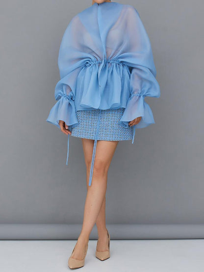 Haut cardigan à ceinture avec cordon de serrage en maille transparente tendance