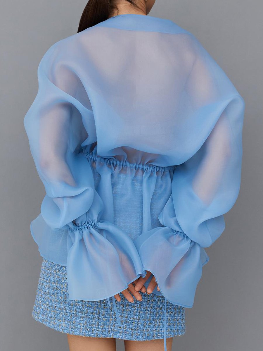 Haut cardigan à ceinture avec cordon de serrage en maille transparente tendance